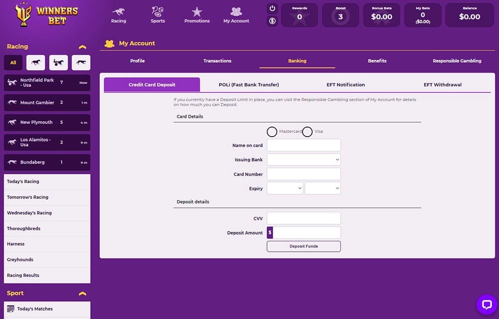 Winnersbet deposits